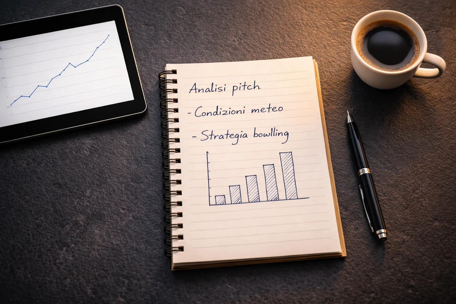 Notebook con appunti e analisi dati per scommesse sul cricket